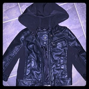 Baby boy faux leather jacket with hood 18 months